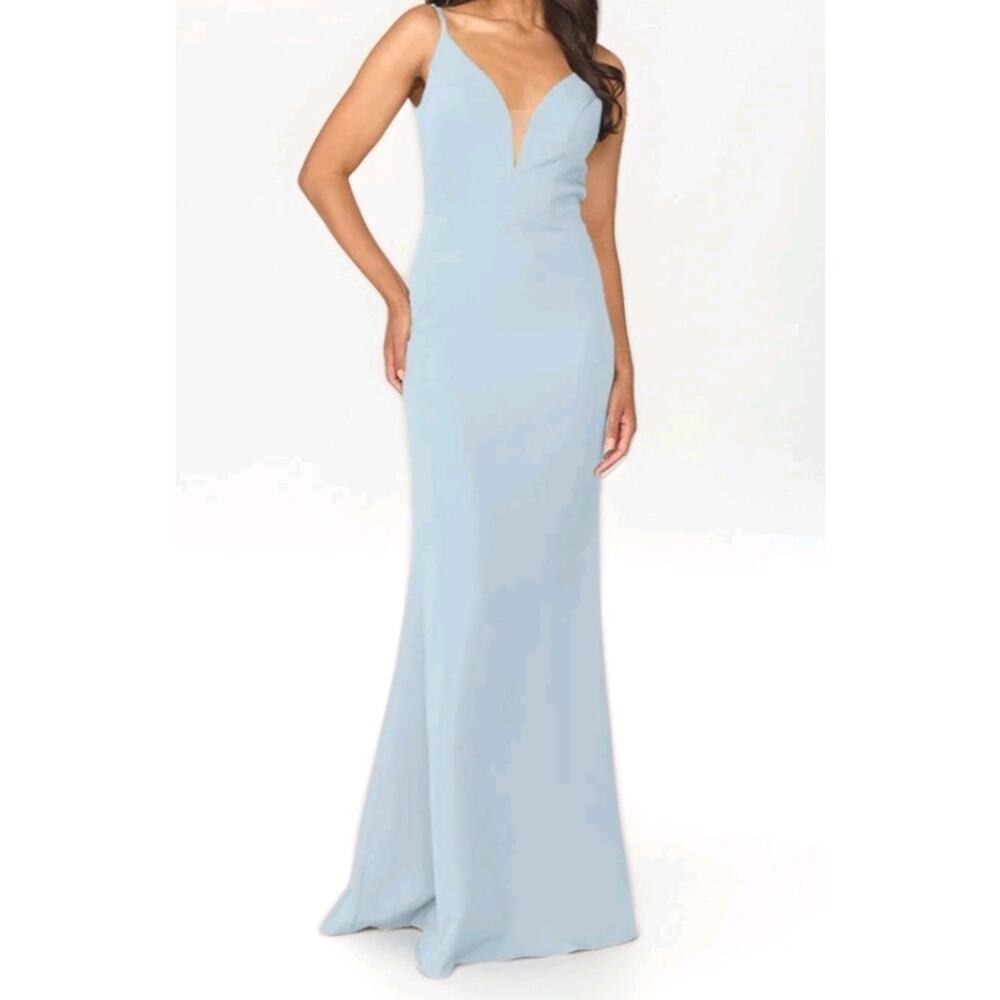 Revelry Camilla Dress Size 4 Blue Flare Bottom Bridesmaid Prom Plunge Neck